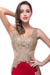 MISSHOW offers gorgeous Red V-neck party dresses with delicately handmade Beading,Appliques in size 0-26W. Shop Floor-length prom dresses at affordable prices.