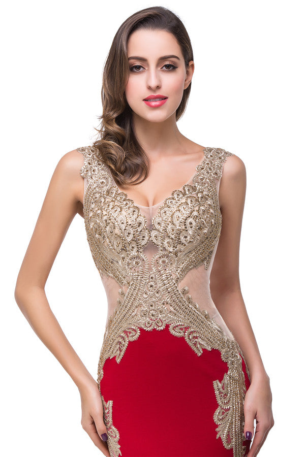 MISSHOW offers gorgeous Red V-neck party dresses with delicately handmade Beading,Appliques in size 0-26W. Shop Floor-length prom dresses at affordable prices.