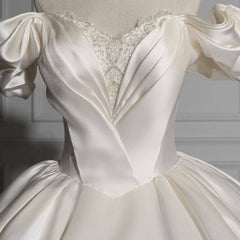 Romantic Off-the-shoulder Ball Gown Satin Wedding Dresses-misshow.com