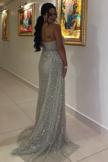 Sexy Long Glitter Sleeveless Evening Dresses Prom Dresses With Slit-misshow.com