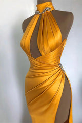 Sexy Long Mermaid High Neck Sleeveless Prom Dress With Slit-misshow.com