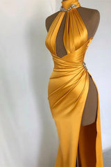 Sexy Long Mermaid High Neck Sleeveless Prom Dress With Slit-misshow.com