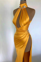 Sexy Long Mermaid High Neck Sleeveless Prom Dress With Slit-misshow.com