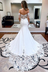 Sexy Long Mermaid Sweetheart Lace Wedding Dresses With Long Sleeves-misshow.com