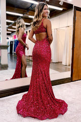 Sexy Long One Shoulder Sequined Mermaid Evening Dress-misshow.com