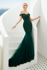 MISSHOW offers Sexy Off the Shoulder Mermaid Evening Party Gown Backless Tulle Prom Dress at a good price from Dark Green,Tulle,Lace to Mermaid Floor-length them. Stunning yet affordable Cap Sleeves Prom Dresses,Evening Dresses,Homecoming Dresses,Quinceanera dresses.