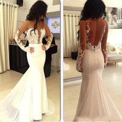 Sexy Pretty Mermaid Hot Sale Open Back Long Sleeve Elegant Wedding Dresses