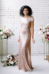 Sexy Sequined Bridesmaid Dresses Rose Gold Long Wedding Guest Dresses-misshow.com