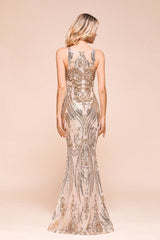 MISSHOW offers Sexy Sleeveless Mermaid Prom Gown Sparkly Gold Pattern Floor Length Straps Evening Dress at a good price from Champagne,Silver,Tulle to Mermaid Floor-length them. Stunning yet affordable Sleeveless Prom Dresses,Evening Dresses.