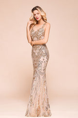 MISSHOW offers Sexy Sleeveless Mermaid Prom Gown Sparkly Gold Pattern Floor Length Straps Evening Dress at a good price from Champagne,Silver,Tulle to Mermaid Floor-length them. Stunning yet affordable Sleeveless Prom Dresses,Evening Dresses.