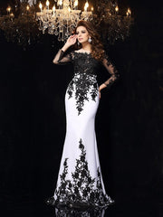 Sheath/Column Scoop Lace Long Sleeves Long Chiffon Prom Dresses