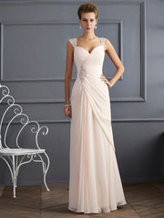 Sheath/Column Straps Sleeveless Beading Long Chiffon Prom Dresses