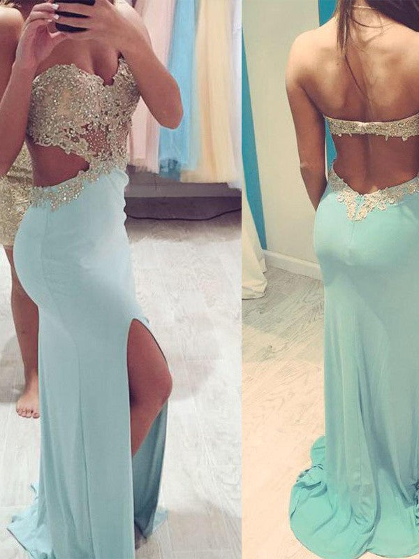 Sheath/Column Sweetheart Sleeveless Beading Jersey Prom Dresses