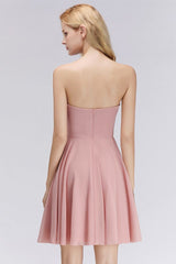 MISSHOW offers Short Pink Sweetheart Simple Bridesmaid Dresses Sleeveless Homecoming Dress at a good price from Misshow