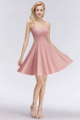 MISSHOW offers Short Pink Sweetheart Simple Bridesmaid Dresses Sleeveless Homecoming Dress at a good price from Misshow