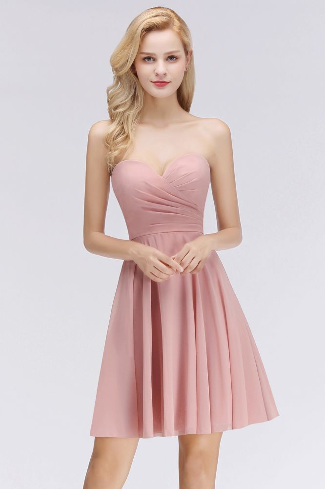 MISSHOW offers Short Pink Sweetheart Simple Bridesmaid Dresses Sleeveless Homecoming Dress at a good price from Misshow