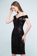 MISSHOW offers Short Sequined Sheath Off-shoulder Black Prom Dresses at a cheap price from Black, Sequined to Column Mini hem. Stunning yet affordable Sleeveless Prom Dresses,Homecoming Dresses.