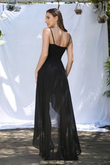 Simple Black Spaghetti Straps Sleeveless A-Line Prom Dresses-misshow.com