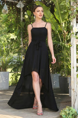 Simple Black Spaghetti Straps Sleeveless A-Line Prom Dresses-misshow.com