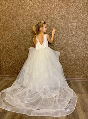 Simple Long A-line Tulle Sleeveless Flower Girl Dresses-misshow.com