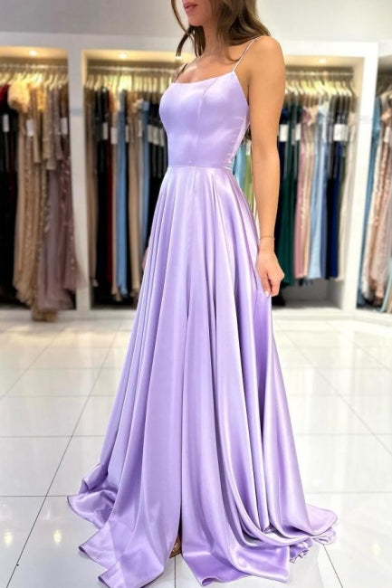 Simple Long Lilac A-line Sleeveless Prom Dresses-misshow.com