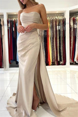 Simple Long Mermaid Sleeveless Prom Dresses With Slit-misshow.com