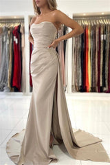 Simple Long Mermaid Sleeveless Prom Dresses With Slit-misshow.com