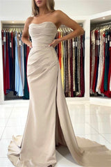 Simple Long Mermaid Sleeveless Prom Dresses With Slit-misshow.com