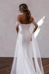 Simple Off-the-shoulder Glitter Mermaid Wedding Dresses-misshow.com