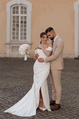 Simple Off-the-shoulder Mermaid Wedding Dresses With Slit-misshow.com