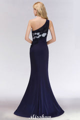 MISSHOW offers Simple Side Split One-Shoulder Prom Dresses, A-Line Sleeveless Mermaid Floral Appliques Evening Dresses at a good price from 100D Chiffon to Mermaid Floor-length them. Lightweight yet affordable home,beach,swimming useBridesmaid Dresses.