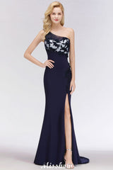 MISSHOW offers Simple Side Split One-Shoulder Prom Dresses, A-Line Sleeveless Mermaid Floral Appliques Evening Dresses at a good price from 100D Chiffon to Mermaid Floor-length them. Lightweight yet affordable home,beach,swimming useBridesmaid Dresses.