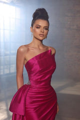 Simple Sleeveless Evening Dresses Fuchsia Long Prom Dresses With Slit-misshow.com