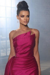 Simple Sleeveless Evening Dresses Fuchsia Long Prom Dresses With Slit-misshow.com