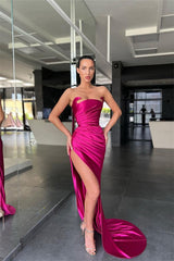 Simple Sleeveless Sexy Satin Split Front Mermaid Prom Dress-misshow.com