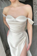 Simple Sweetheart Long A-line Off-the-shoulder Prom Dress With Slit-misshow.com