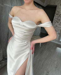 Simple Sweetheart Long A-line Off-the-shoulder Prom Dress With Slit-misshow.com