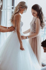 Simple Sweetheart Sleeveless A-Line Wedding Dresses With Lace-misshow.com