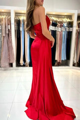 Simple sweetheart sleeveless mermaid satin prom dresses splitfront-misshow.com