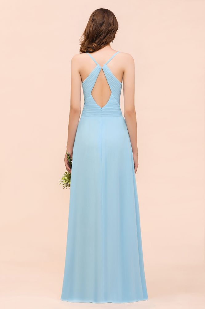 Sleeveles Sky Blue Aline Bridesmaid Dress Simple Maid of Honor Dress-misshow.com