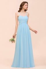 Sleeveles Sky Blue Aline Bridesmaid Dress Simple Maid of Honor Dress-misshow.com