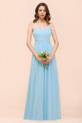 Sleeveles Sky Blue Aline Bridesmaid Dress Simple Maid of Honor Dress-misshow.com