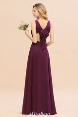 Sleeveless A-line Chiffon Bridesmaid Dress Floor-Length V-Neck Party Gown-misshow.com