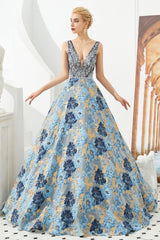 MISSHOW offers Sleeveless Aline Evening Dress V-Neck Flower Floor Length Prom Dress at a good price from Sky Blue,Satin,Tulle to A-line,Princess Floor-length them. Stunning yet affordable Sleeveless Prom Dresses,Evening Dresses,Homecoming Dresses,Quinceanera dresses.