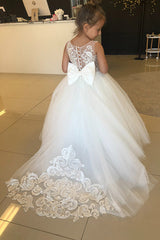 Sleeveless Appliques Flower Girls Dresses In Bow-misshow.com