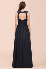 Sleeveless Black A-line Evening Maxi Dress Chiffon Bridesmaid Dress Formal Dress-misshow.com