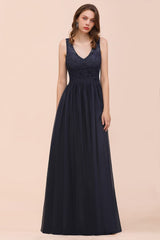 Sleeveless Black A-line Evening Maxi Dress Chiffon Bridesmaid Dress Formal Dress-misshow.com