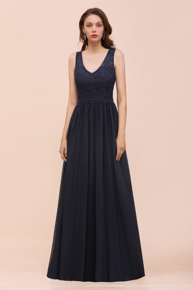 Sleeveless Black A-line Evening Maxi Dress Chiffon Bridesmaid Dress Formal Dress-misshow.com