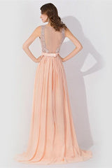 Sleeveless Chiffon Beading Evening Party Dress Crew Neck aline Bridesmaid Dress-misshow.com