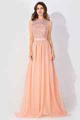 Sleeveless Chiffon Beading Evening Party Dress Crew Neck aline Bridesmaid Dress-misshow.com